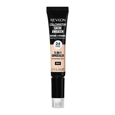 Revlon ColorStay Skin Awaken 5-in-1 Concealer, Lightweight, Creamy Longlasting Face Makeup with Caffeine &amp; Vitamin C, For Imperfections, Dark Circles &amp; Redness, 003 Cool Ivory, 0.27 Fl Oz