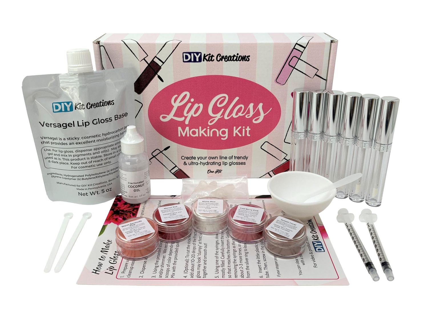 DIY Kit Creations Lip Gloss Making Kit (Standard Kit, 6 Tubes)