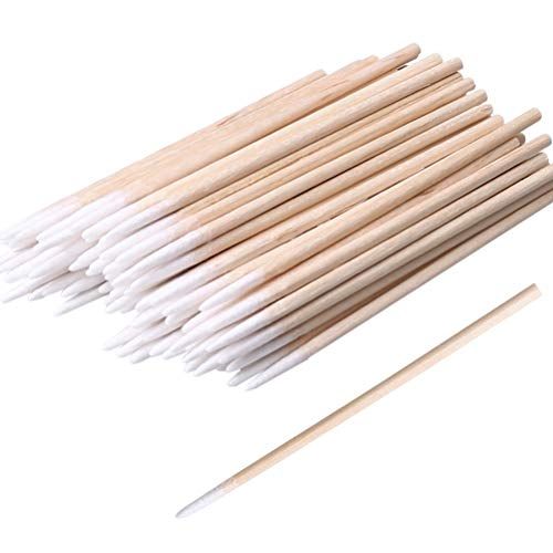 RIKWOG 200pcs Pointed Cotton Swabs, 4 inch Precision Microblading Cotton Swab Cotton Sticks Applicator for Eyebrow Tattoo Beauty Make-up Nail Clean, Wood Handle Pointed Tip Head