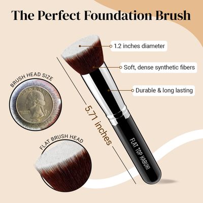 Flat Top Kabuki Foundation Brush By KESHIMA - Premium Makeup Brush for Liquid, Cream, and Powder - Buffing, Blending, and Face Brush, 1.2" Top Diameter