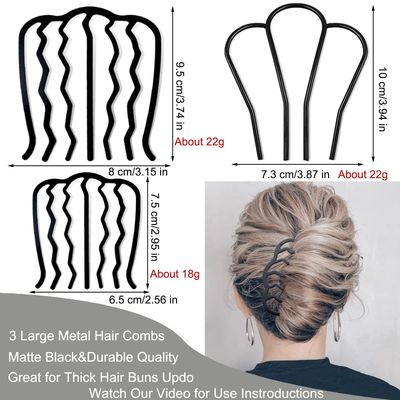 7 Pcs Metal Hair Side Combs Hair Fork Clip Teeth Hair Pin Stick for Updo Bun, U Shape Hair Combs for Vintage Hairstyle Hair Accessories, Thick&amp;Fine Hair Combination