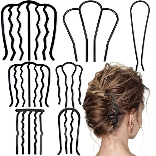 7 Pcs Metal Hair Side Combs Hair Fork Clip Teeth Hair Pin Stick for Updo Bun, U Shape Hair Combs for Vintage Hairstyle Hair Accessories, Thick&amp;Fine Hair Combination
