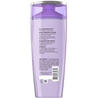 L'Oreal Paris Elvive Hyaluron Plump Hydrating Shampoo for Dehydrated, Dry Hair Infused with Hyaluronic Acid Care Complex, Paraben-Free, 12.6 Fl Oz (Packaging May Vary)