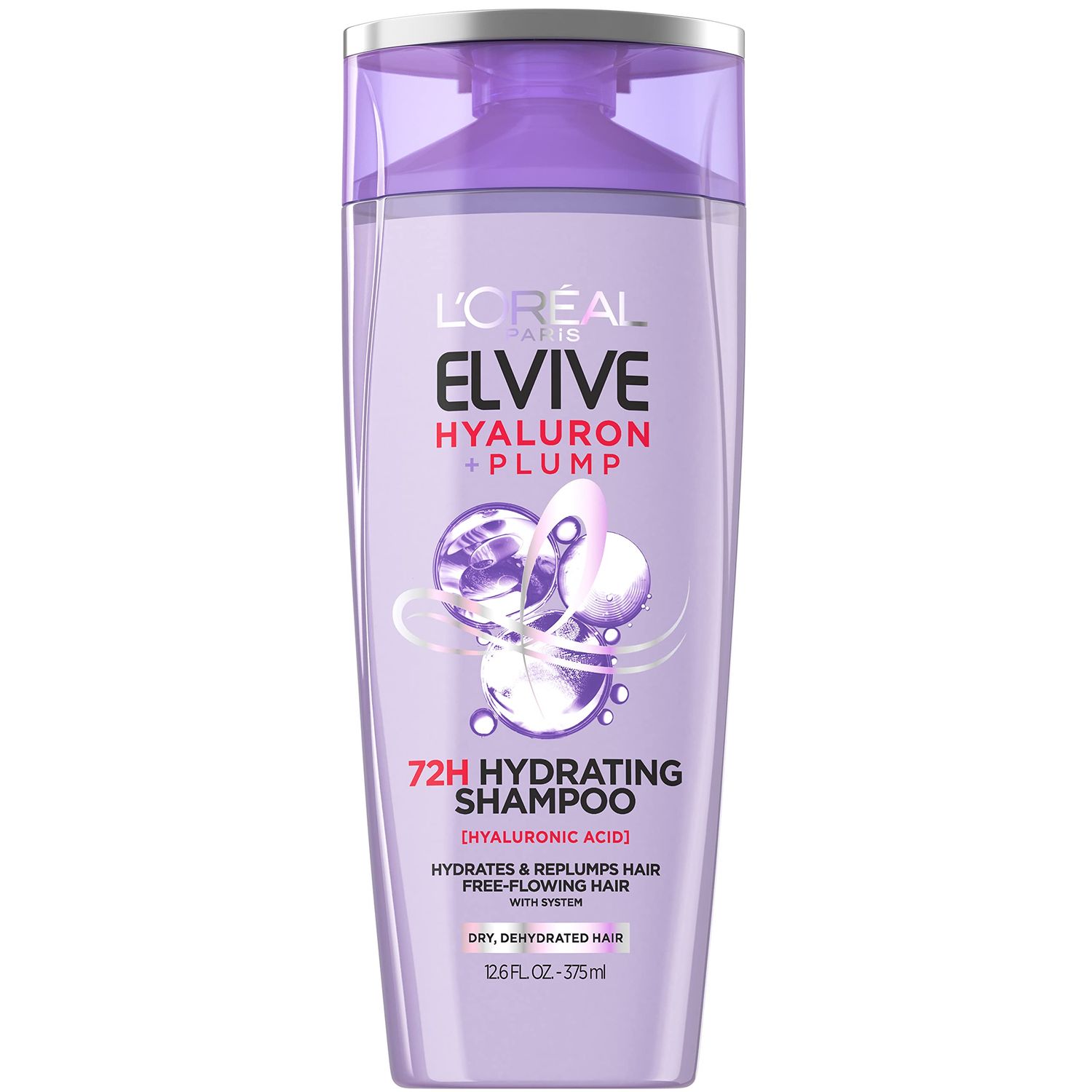 L&#39;Oreal Paris Elvive Hyaluron Plump Hydrating Shampoo for Dehydrated, Dry Hair Infused with Hyaluronic Acid Care Complex, Paraben-Free, 12.6 Fl Oz (Packaging May Vary)