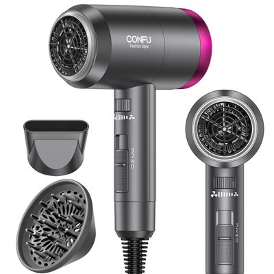 CONFU Ionic Blow Dryer 1600W, Portable Lightweight Fast Drying Negative Ion Hairdryer Blowdryer, 3 Heat Settings &amp; Infinity Speed, with Diffuser and Concentrator Nozzle for Home &amp; Travel