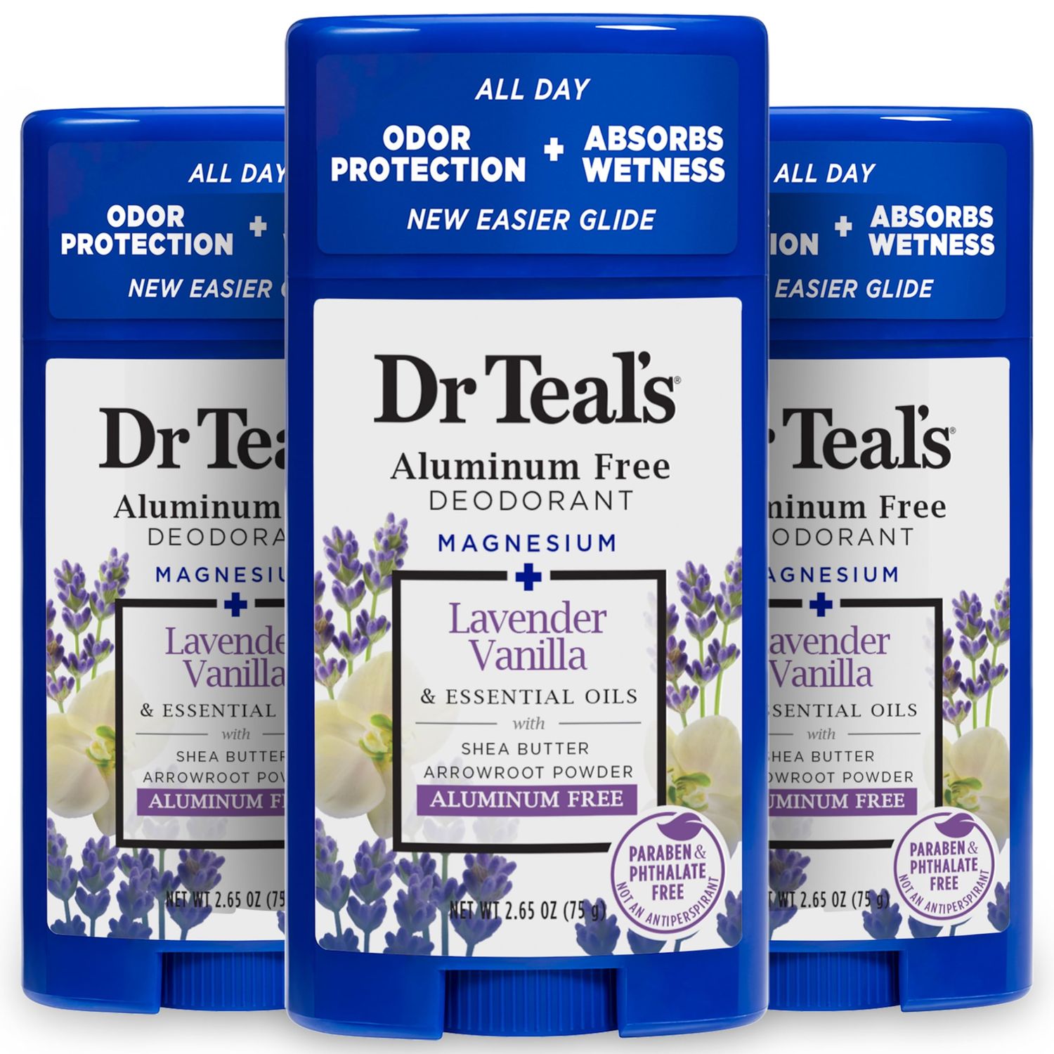 Dr Teal&#39;s Aluminum Free Deodorant, Lavender Vanilla with Essential Oils, 2.65 oz (Pack of 3)