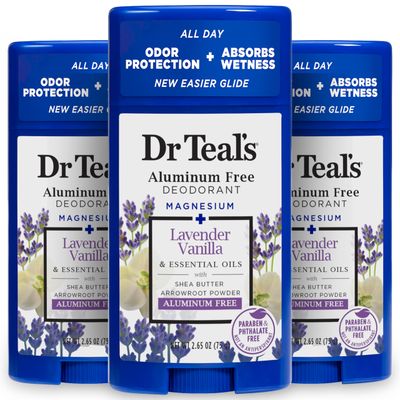 Dr Teal&#39;s Aluminum Free Deodorant, Lavender Vanilla with Essential Oils, 2.65 oz (Pack of 3)