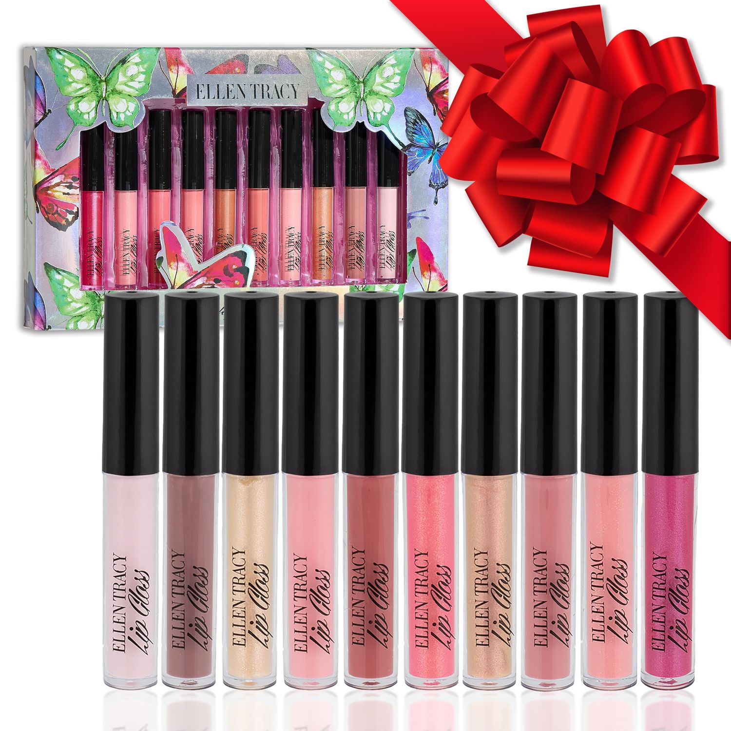 Enchante Ellen Tracy 10 Pc Lip Gloss Collection, Shimmery Lip Glosses for Women and Girls, Long Lasting Lip Gloss Set with Rich Varied Colors, Great Holiday and Birthday Gift