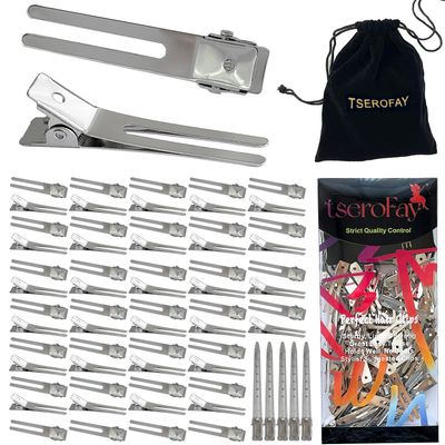 TseroFay 65 Pcs Metal Silver Hair Clips for Women Pin Curl Roller, 1.8 Double Prong Root Lift Clips for Curly Hair Volume, Locs Retwist Dreads, Curler Setting Clippies for Thick Styling Sectioning