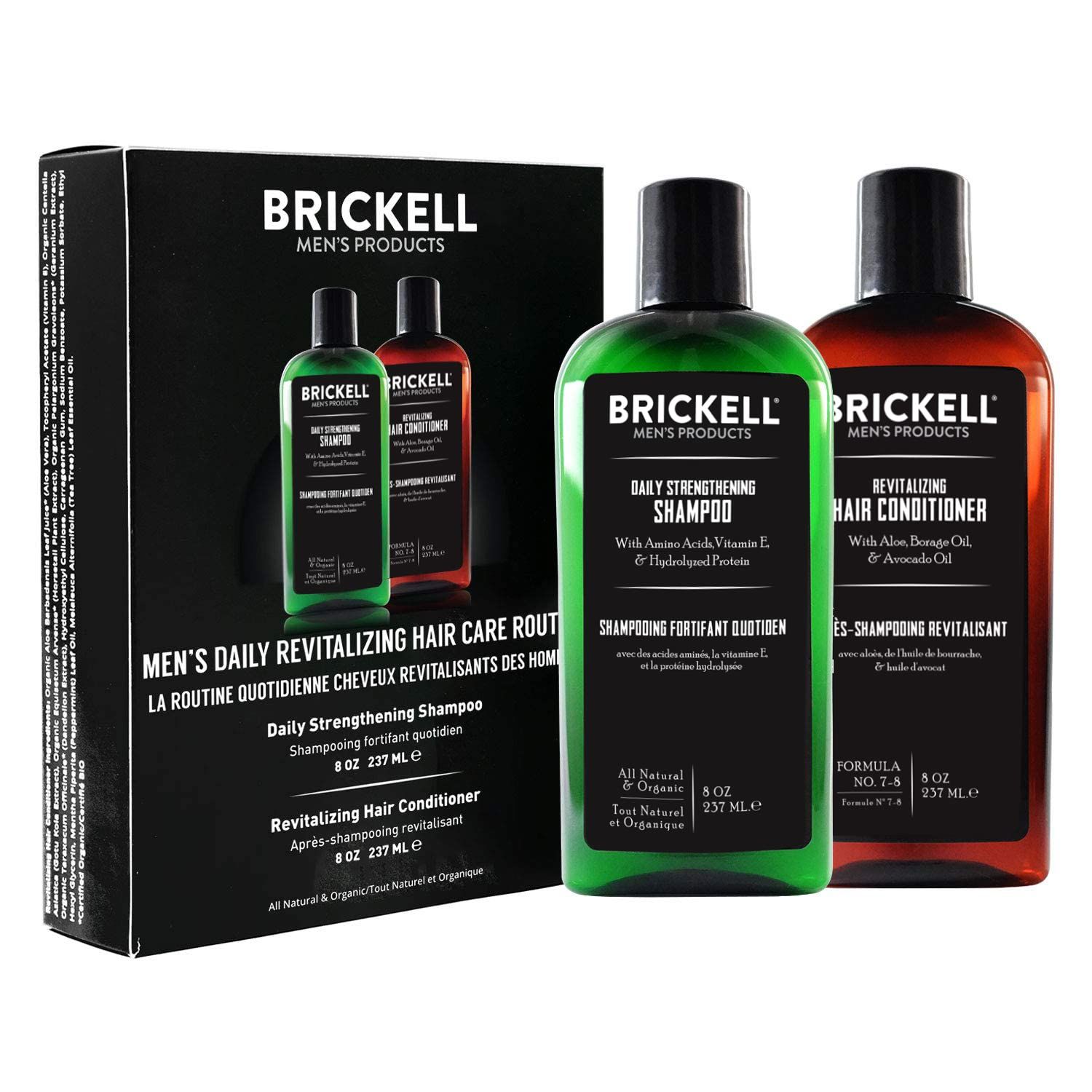 Brickell Men&#39;s Daily Revitalizing Hair Care Routine, Shampoo and Conditioner Set For Men, Mint and Tea Tree Oil Shampoo, Strength and Volume Enhancing Conditioner, Natural and Organic, Gift Set