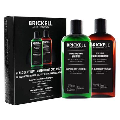 Brickell Men&#39;s Daily Revitalizing Hair Care Routine, Shampoo and Conditioner Set For Men, Mint and Tea Tree Oil Shampoo, Strength and Volume Enhancing Conditioner, Natural and Organic, Gift Set
