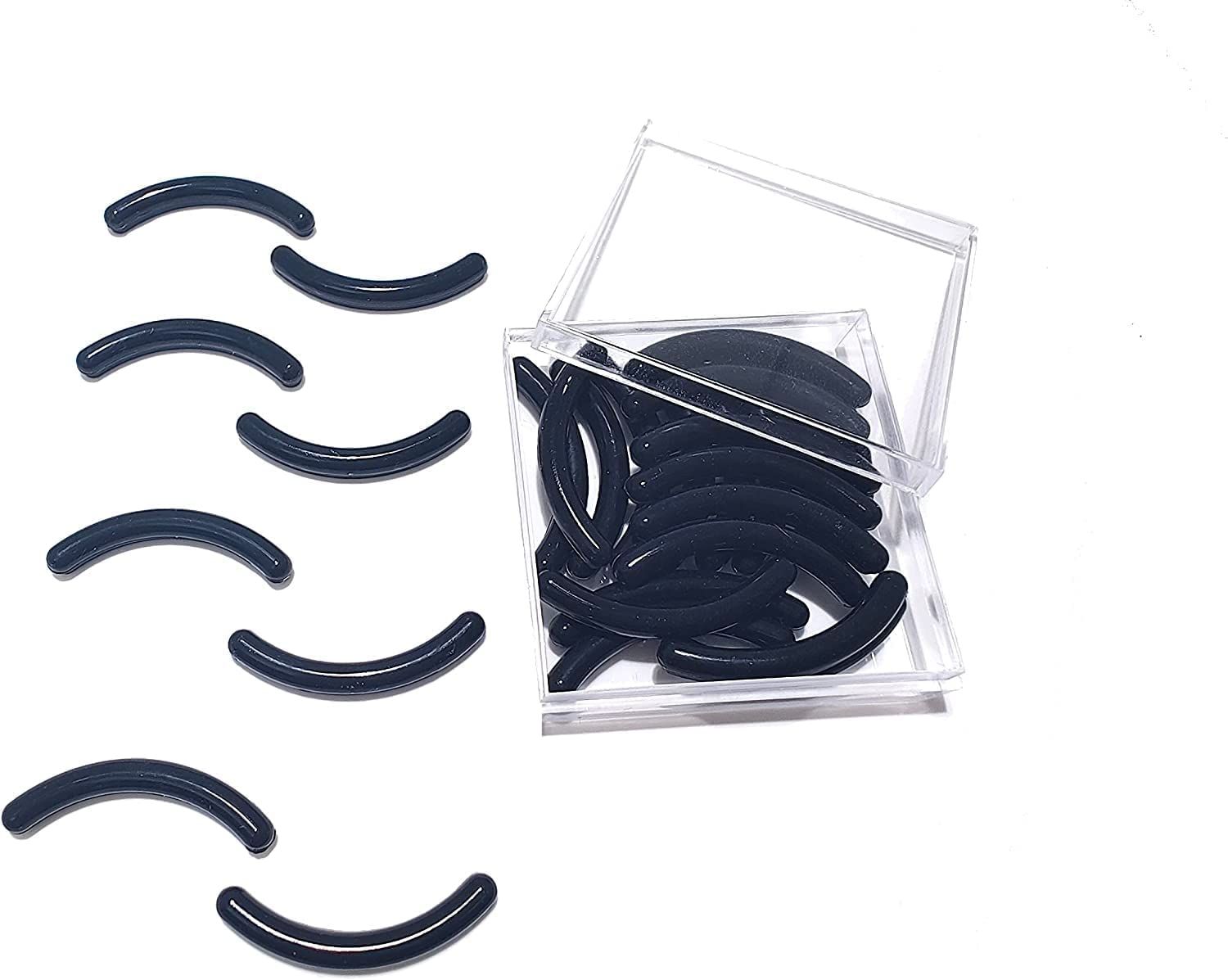 GOUWEIBA 28pcs Eyelash Curler Refill Pads - Silicone Rubber Universal Eye Lash Curler Replacement with Clear Storage Box (Black)