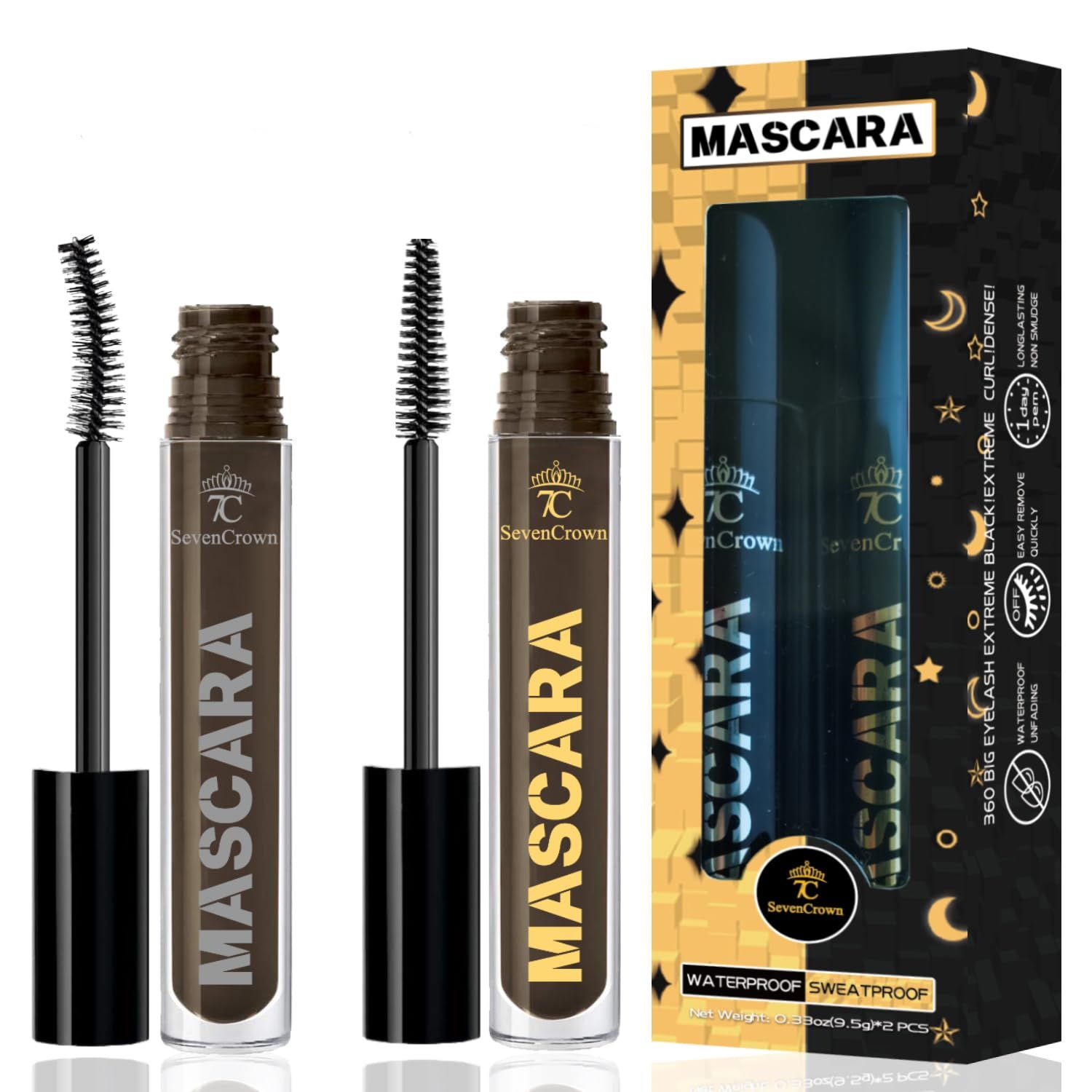 7C SEVENCROWN Brown Mascara Curling &amp; Length Waterproof Set | Holiday Gift for Beauty Lovers | Vegan &amp; Cruelty-Free