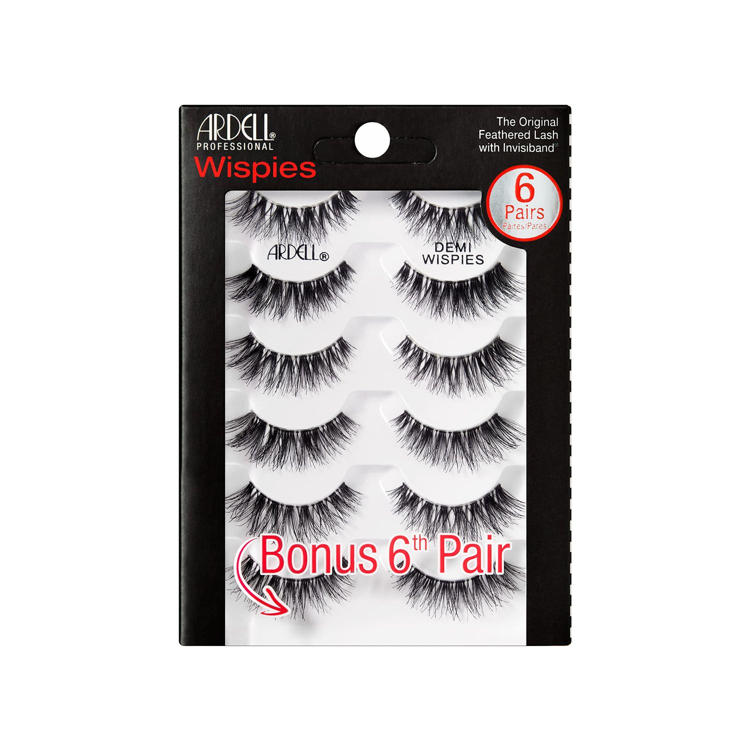 Ardell Demi Wispies - Black, The Original Feathered Lash with Invisiband, 6 pairs, 1-pack