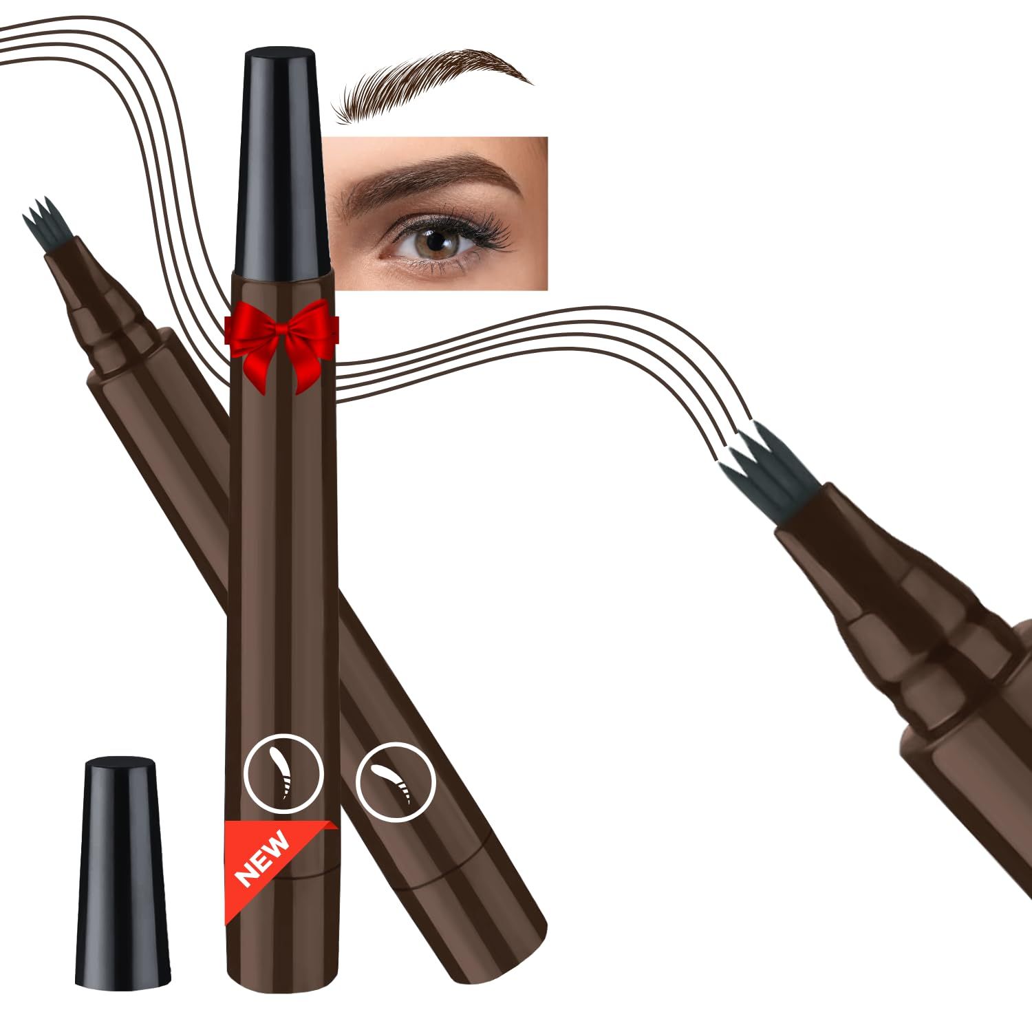2025 New Magic Eyebrow Pencil, 3D Waterproof Microblading Eyebrow Pencil Contouring Pen for Perfect Brows, Get Natural, Fine Strokes with the 4-Tip Precise Brow Pen (A2 - Dark Brown)