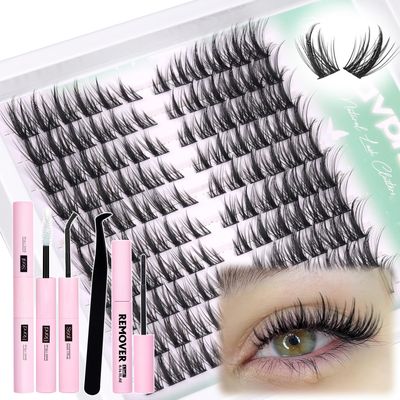 Cat Eye Lash Clusters Kit Spiky Eyelash Extensions Kit Natural Lash Extension Kit 120 Pcs Manga Cluster Lashes Kit with Lash Bond and Seal and Remover and Eyelash Tweezers Lash Kit for Beginners