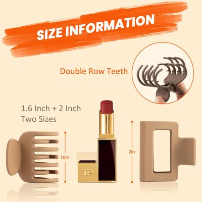 DEPOKA Matte Hair Clips for Women and Girls - Rectangle and Double Row Small Claw Clips for ThinMedium Fine Hair - Nonslip Jaw Clips (Beige, Khaki, Brown, Black)