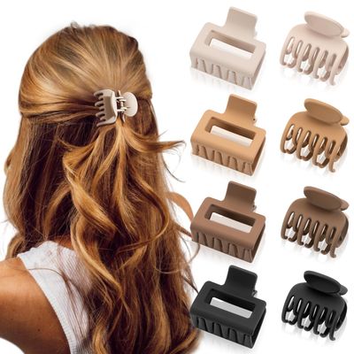 DEPOKA Matte Hair Clips for Women and Girls - Rectangle and Double Row Small Claw Clips for ThinMedium Fine Hair - Nonslip Jaw Clips (Beige, Khaki, Brown, Black)