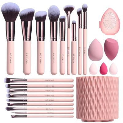 BS-MALL Makeup Brushes Premium Synthetic Foundation Powder Concealers Eye Shadows 18 Pcs Brush Set with 5 sponge &amp; Holder Sponge Case (A-Pink)
