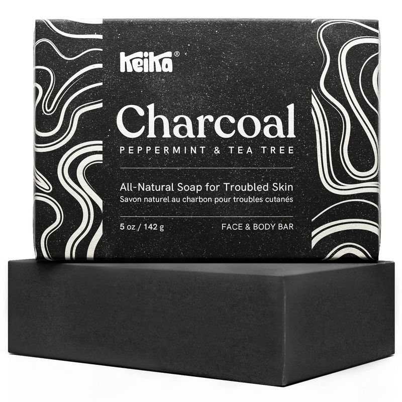 Keika Charcoal Black Soap Bar for Eczema, Psoriasis, Face, Body, Men Women Teens with Oily Skin, 5 oz.