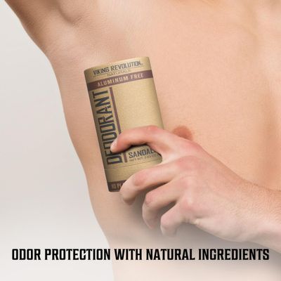 Viking Revolution Sandalwood Deodorant for Men - Deodorant Men Aluminum Free with Shea Butter and Tapioca Starch - Mens Deodorant Stain- Free and Baking Soda-Free - Natural Deodorant for Men (2.65oz)
