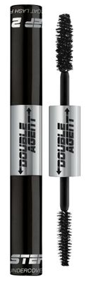 Palladio Double Agent Lash Extender Undercover Fiber Booster Mascara, dual lash system, increase eyelash length and volume, boost lashes for a bold dramatic look, voluminous makeup mascara, Jet Black