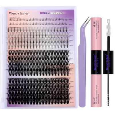 DIY Lash Extension Kit Lash Clusters With Bottom Lashes 20304050D 12-18mm Multi-types Individual Lashes Bond and Seal, Spike, Volume Lashes Kit Lash Applicator(4050 Kit)