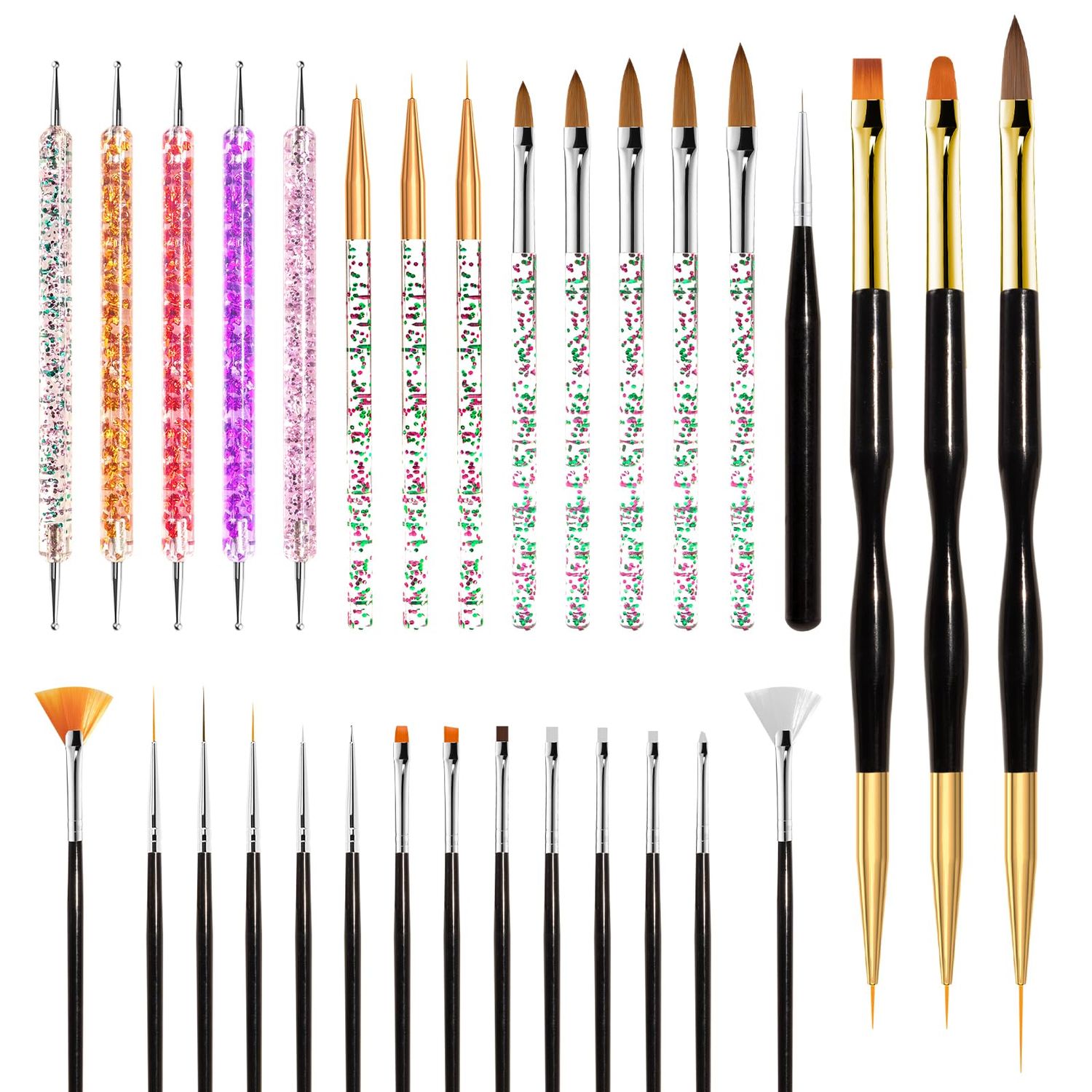 MelodySusie 31Pcs Nail Art Brushes Nail Art Tool Set,Nail Dotting Tools Striping Nail Art Brushes for Liner Brushes Nail Drawing Pen For Nail Design for Home and Salon Use