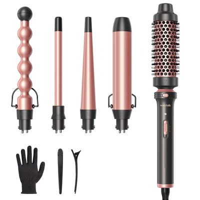 Wavytalk 5 in 1 Curling Iron,Curling Wand Set with Curling Brush and 4 Interchangeable Ceramic Curling Wand(0.5-1.25),Instant Heat Up,Include Heat Protective Glove &amp; 2 Clips