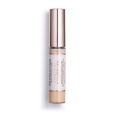 Makeup Revolution Conceal and Hydrate Concealer, Full Coverage &amp; Matte Finish, C5 for Light Skin Tones, Vegan &amp; Cruelty-Free, 0.7 Fl Oz