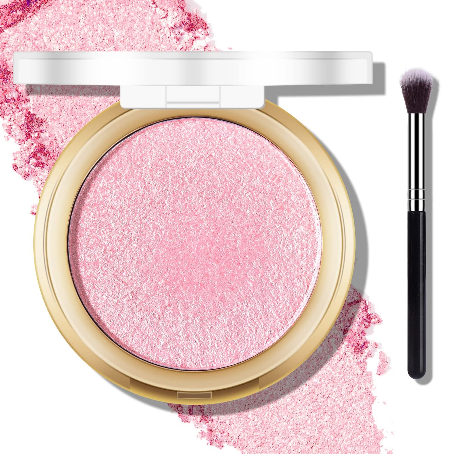 FREEORR Baked Pink Highlighter Powder Palette, Makeup Highlighter Powder Palette Sheer Shimmering Finish Face Highlighters Makeup Iluminadores de Maquillaje #02 Mermaid Pink