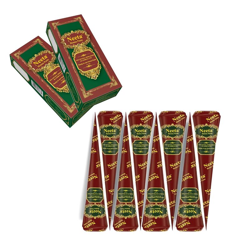 Neeta Pack 100% Natural Ready to Use Henna Paste Hair Dye Cones Reddish Brown Color tubes color for women Perfect for Spot hair coloring, Long-lasting and Cruelty-Free (Pack of 8)