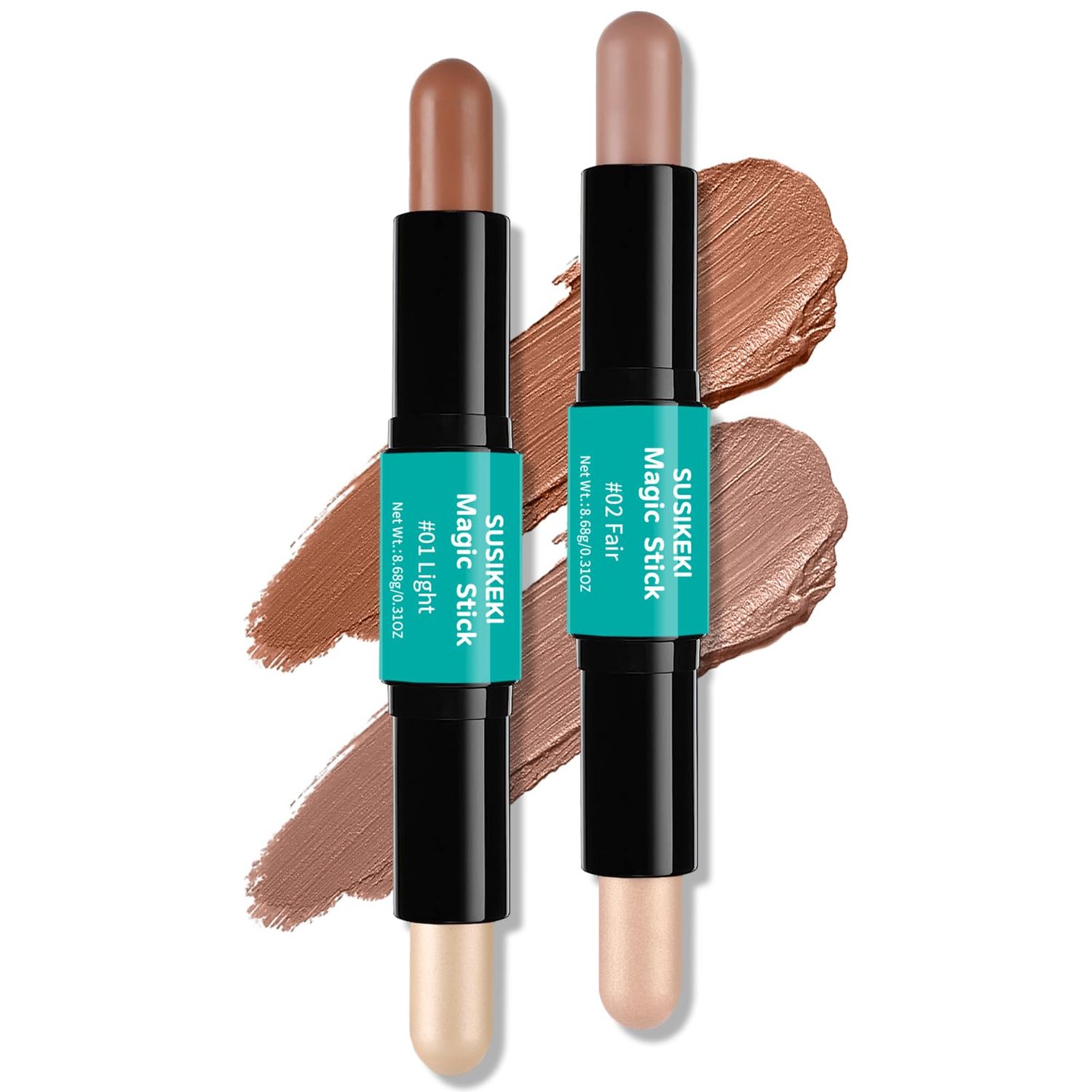 Contour Stick, 2Pcs Dual-Ended Highlighter Makeup Pen &amp; Contouring Stick for Face Shaping, Long Lasting Waterproof Cream Bronzer &amp; Highlight Sticks Make Up Kit for All Skin Tones (01#  02#)