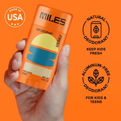 Miles Kids Deodorant for Boys and Girls - Aluminum Free Deodorant for Kids and Teens, Natural, Hypoallergenic, Made in USA - Fresh Scent, 1-Pack