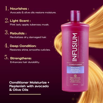 Infusium Moisturize and Replenish Conditioner - Hair Conditioner for Dry Hair - With Avocado and Olive Oils - Conditioner for Women - 33.8 oz
