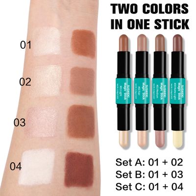Contour Stick, 2Pcs Dual-Ended Highlighter Makeup Pen &amp; Contouring Stick for Face Shaping, Long Lasting Waterproof Cream Bronzer &amp; Highlight Sticks Make Up Kit for All Skin Tones (01#  02#)