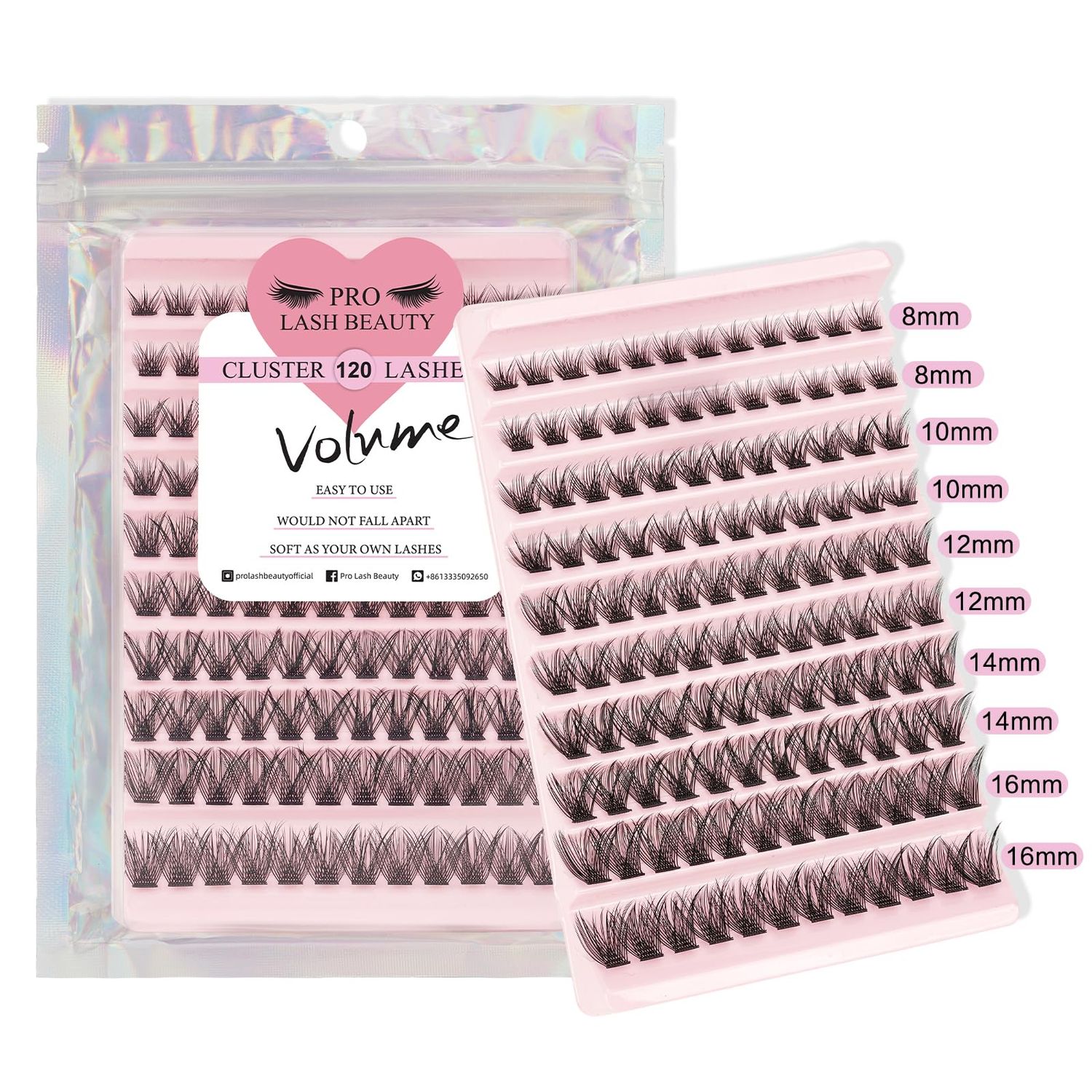 PRO Lash Clusters, 120 Pcs Individual Cluster Lashes DIY Lash Extension 8-16mm Eyelash Clusters Volume Wispy Lashes Super Thin Band Reusable Soft &amp; Comfortable(Volume,D-8-16mix)