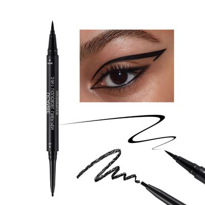 UCANBE Black Eyeliner Pencil, Dual Ended Liquid Eye liner  Gel Eyeliner 2 in 1, Highly Pigmented &amp; Quick Drying, Waterproof &amp; Long Lasting Ultra-fine Tip Eye Makeup Pen