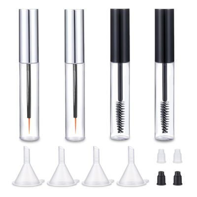 8ml Mascara Tube Empty and Wand Eyelash Cream Container Bottle 7ml Transparent Empty Mascara and Eyeliner Tubes with Rubber Inserts and Funnels Set for Castor Oil DIY MascaraSilver, Black)