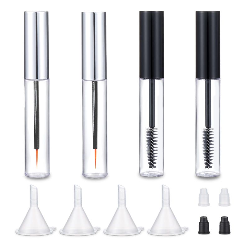 8ml Mascara Tube Empty and Wand Eyelash Cream Container Bottle 7ml Transparent Empty Mascara and Eyeliner Tubes with Rubber Inserts and Funnels Set for Castor Oil DIY MascaraSilver, Black)