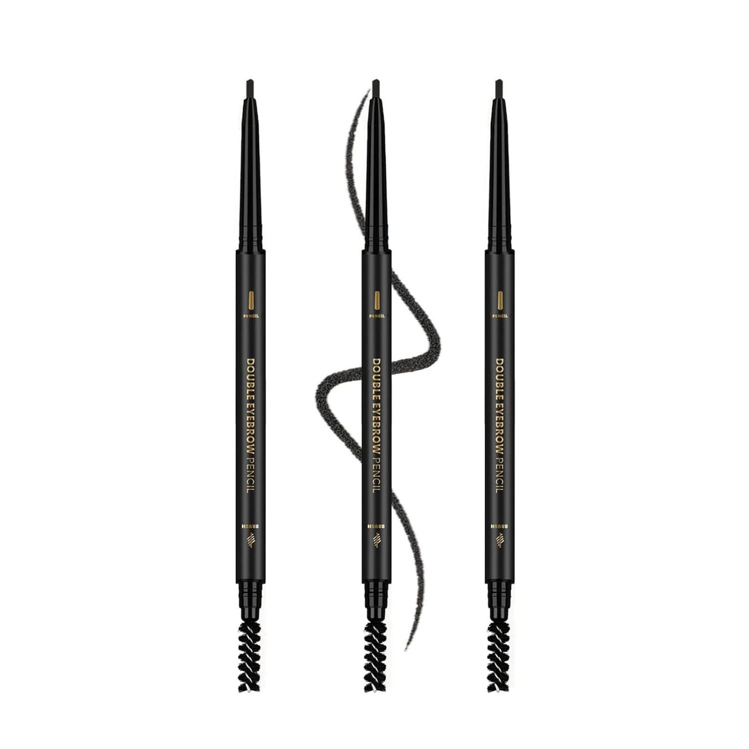 O&#39;CHEAL 3Pcs Black Eyebrow Pencil, Premium Eye Brow Pencil with Spoolie Brush, Longwearing for Perfect Brows, Professional, Precision, Defines, Universal Waterproof Double-ended Eyebrow Pen for Women