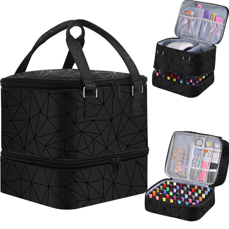 FCQQYWZ Nail Polish Organizer Case - Holds 42 Bottles (15ml0.5 fl.oz) and 1 Nail Lamp, Upgraded Double-layer Nail Polish Carrying Case Nail Polish Storage Bag with Handles (Black)
