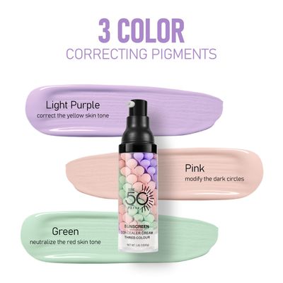 KYDA Color Correcting Facial Serum, SPF 50 PA, Moisturizing Makeup Primer, One Step Brightening Primer to Even Skin Tone, Oil Control Skin Corrector, Sheer Finish, Refreshing, Purple Pink Green
