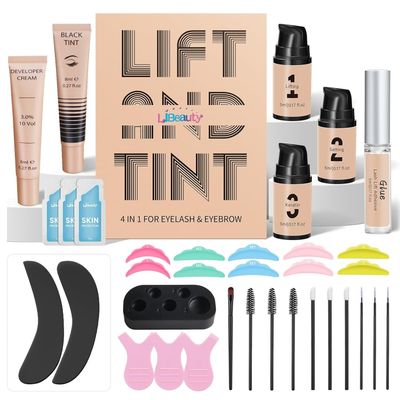 Libeauty Lash Lift and Color Kit Brow Lamination Kit with Black Color Quick Lifting Perming &amp; Voluminous Coloring with Complete Tools DIY Eyelash Perm Use at Home &amp; Salon Supplies