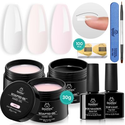 Beetles Builder Gel for Nails-10 in 1 30g 3 Colors Builder Gel Nail Kit Nail Extension Clear Nude Pink Hard Gel Sculpted Gel with Base Top Coat Nail Forms Nail Pen Nail Art Manicure Gift for Women