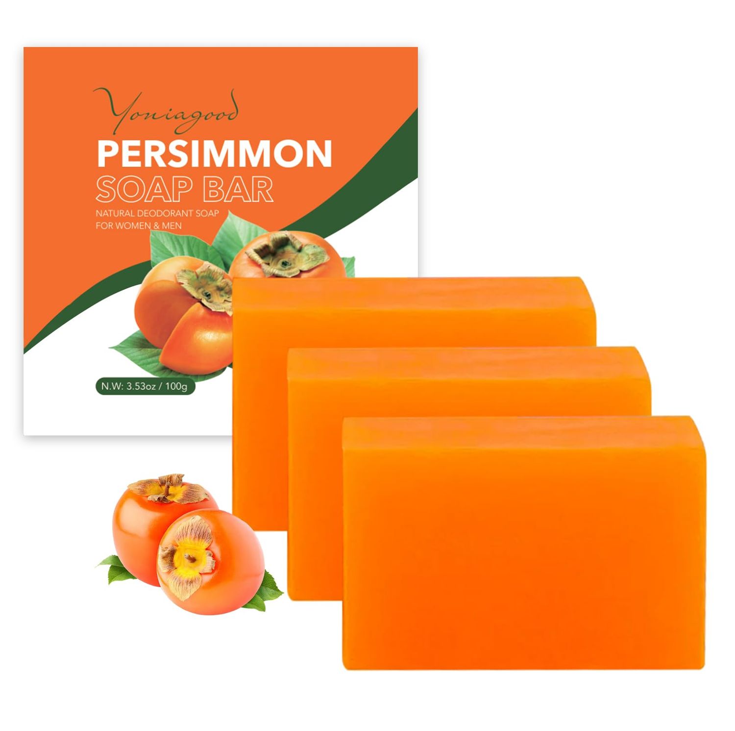 3 PCS Persimmon Soap Bar for Body Odor Control, Natural Deodorant Body Bar Soap for Old People Smell, Remove Nonenal Body Odor, Organic Eliminating Body Odor Wash Soap for Women &amp; Men
