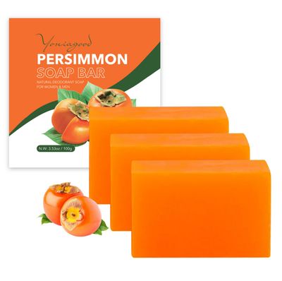 3 PCS Persimmon Soap Bar for Body Odor Control, Natural Deodorant Body Bar Soap for Old People Smell, Remove Nonenal Body Odor, Organic Eliminating Body Odor Wash Soap for Women &amp; Men