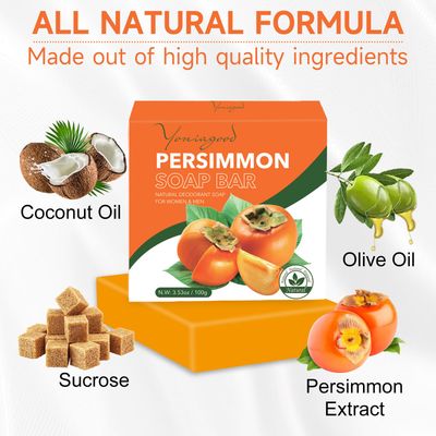3 PCS Persimmon Soap Bar for Body Odor Control, Natural Deodorant Body Bar Soap for Old People Smell, Remove Nonenal Body Odor, Organic Eliminating Body Odor Wash Soap for Women & Men