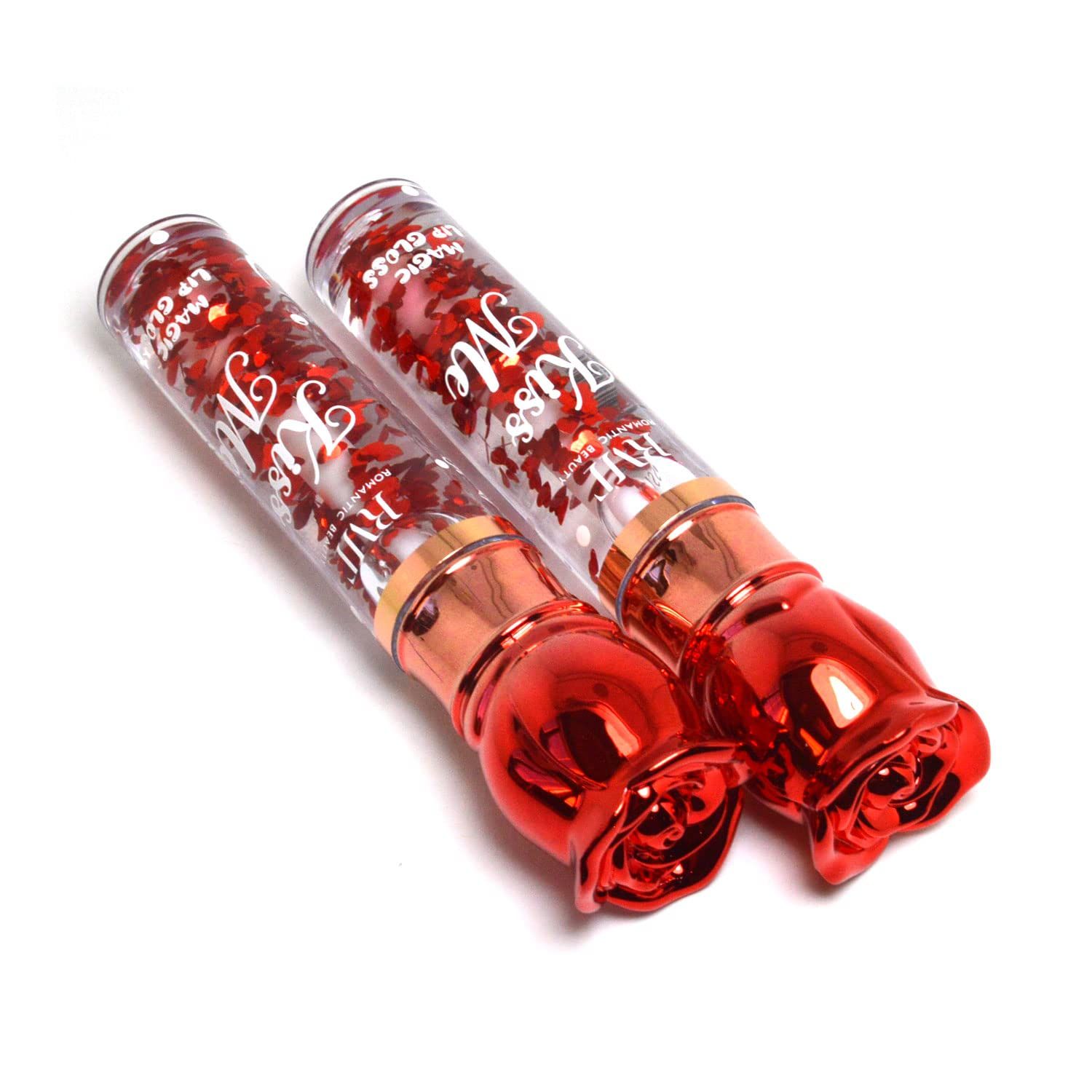 ROMANTIC BEAUTY 2PCS of Kiss Me Magic Lip gloss Vitamin E Lipglosses Lipgloss Mineral Oil LG7041  Free Zipper Bag