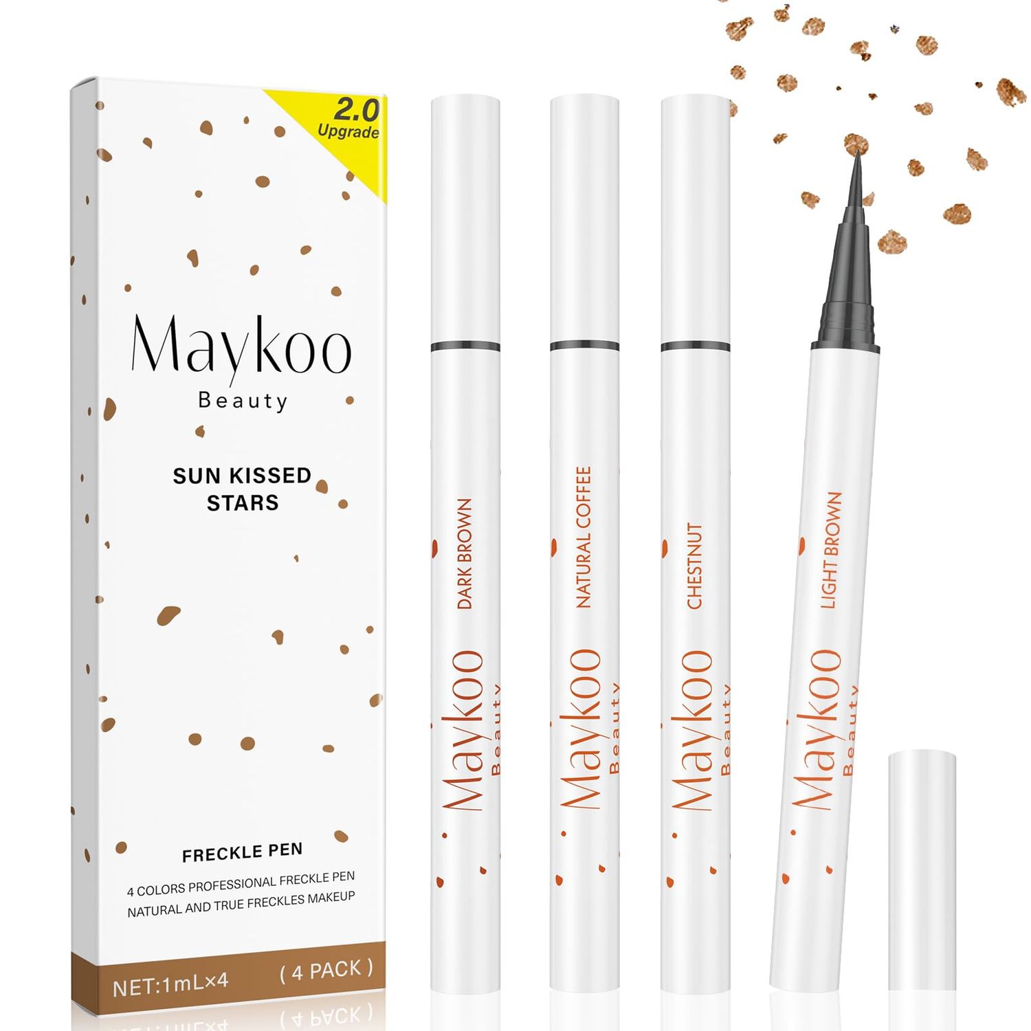 MAYKOO 4 Colors Freckle Pen, Natural Lifelike Face Fake Freckle Makeup Pen Waterproof Long Lasting Quick Dry 0.1 mm ultra-fine Faux Freckles 4 Pack - Light Brown, Natural Coffee, Chestnut, Dark Brown